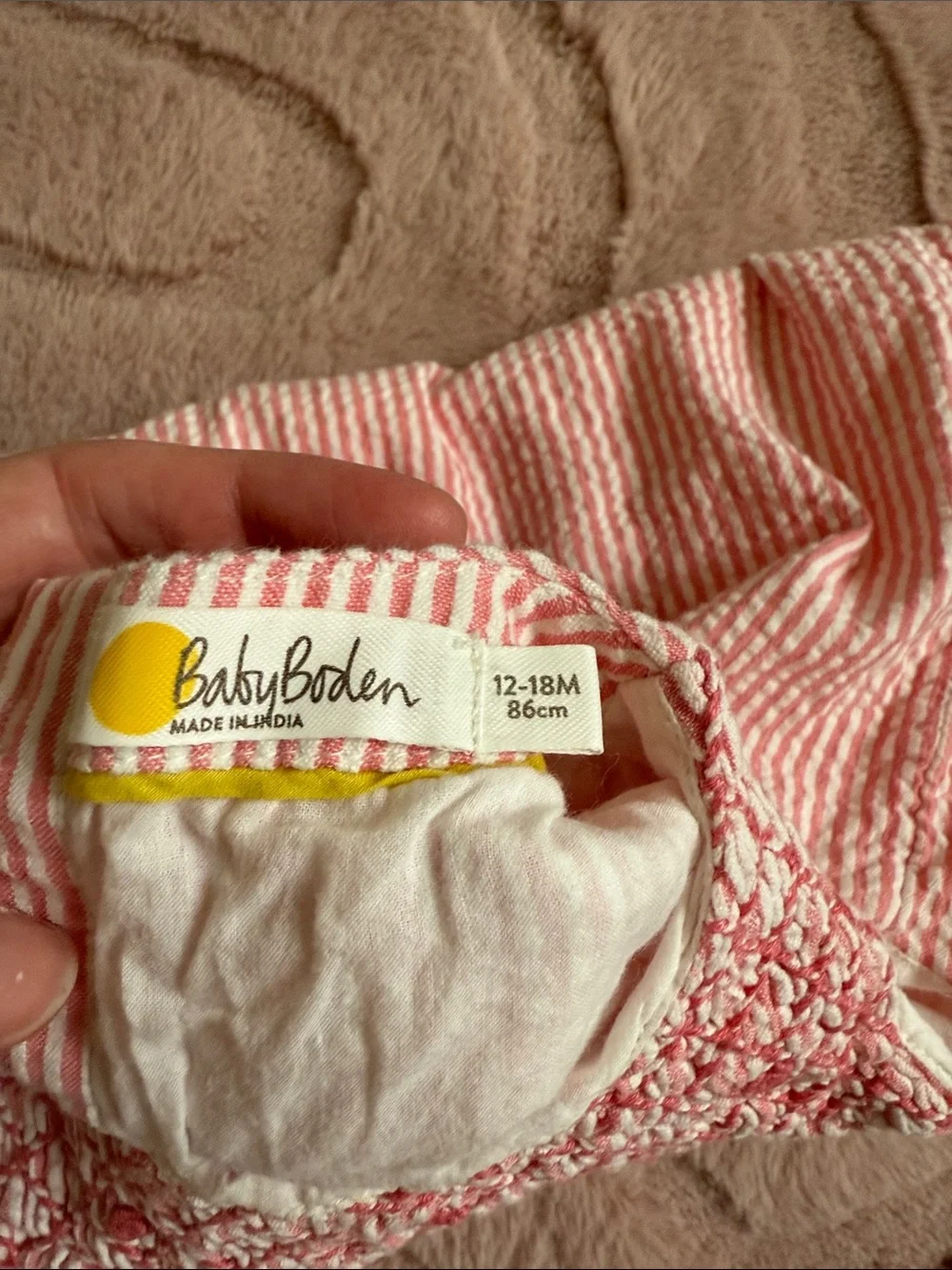 Baby Boden Pink & White Striped Dress with Yellow Chick Appliqués